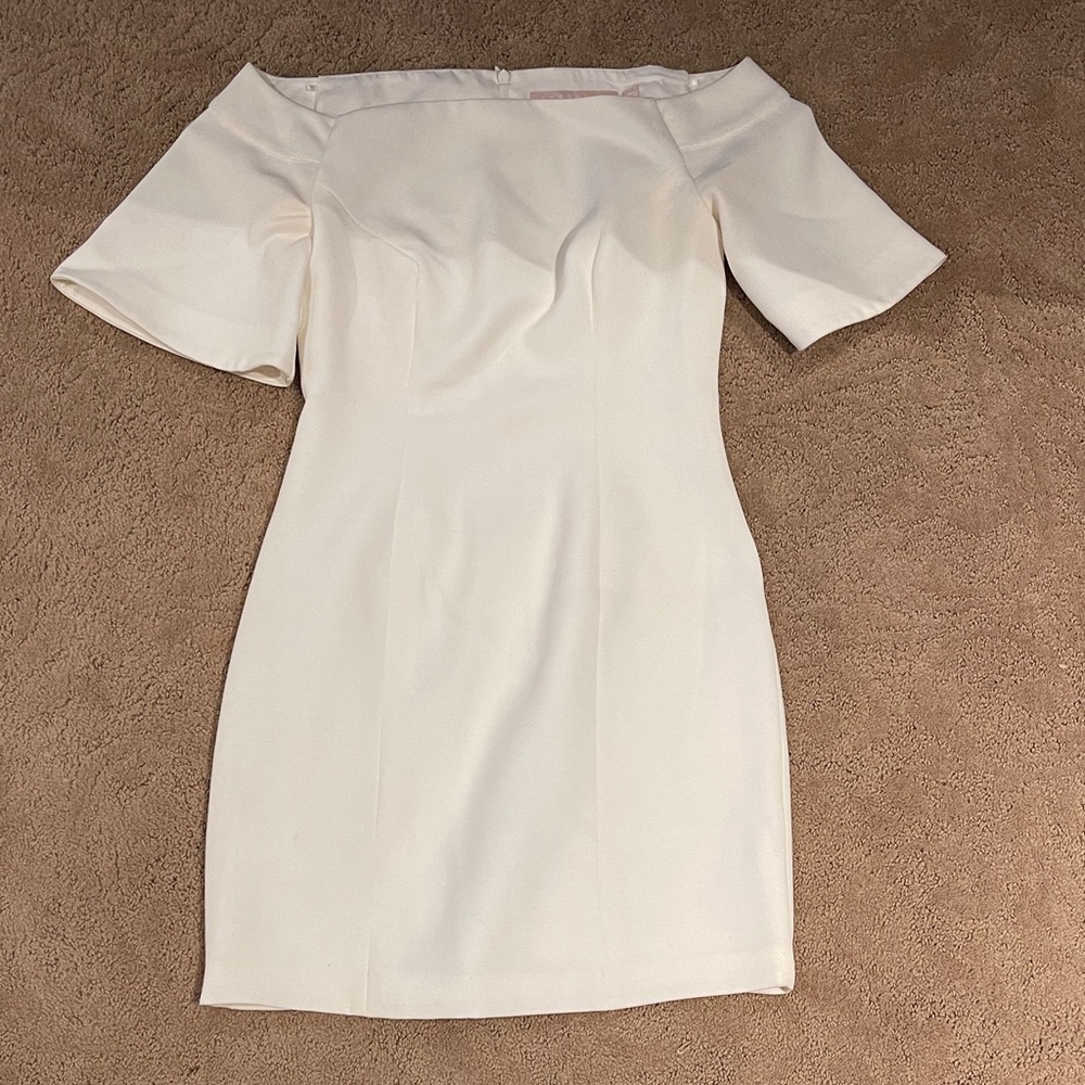KEEPSAKE the Label Off-Shoulder Cream Mini Dress